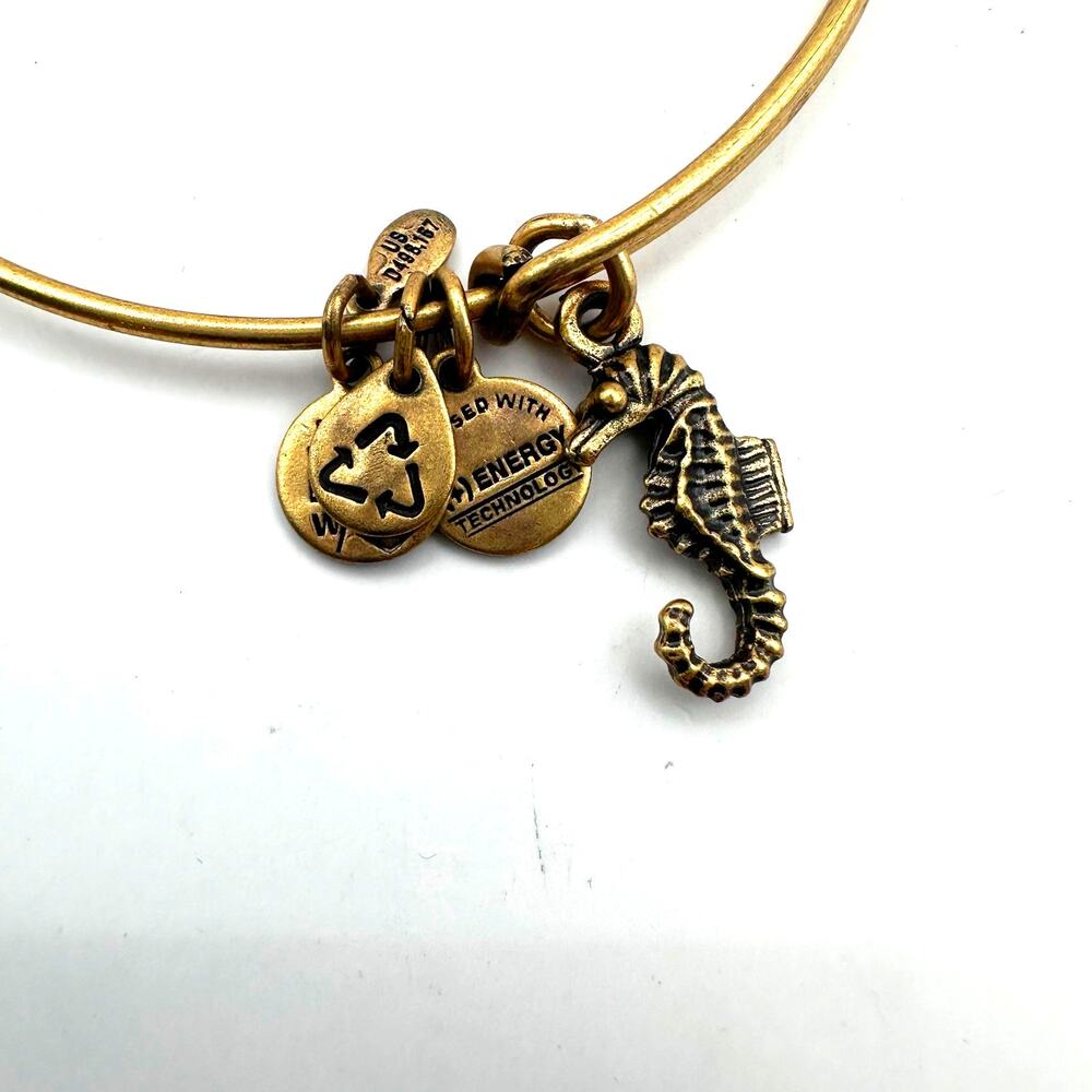 Alex and Ani SEAHORSE Gold tone Bangle Bracelet Beach Coastal Summer Casual